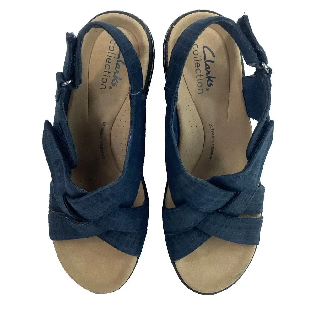 Clarks Merliah Echo Women 5.5(M) Blue Denim Strap Ankle Buckle Heel Sandal 28025 - Picture 4 of 9